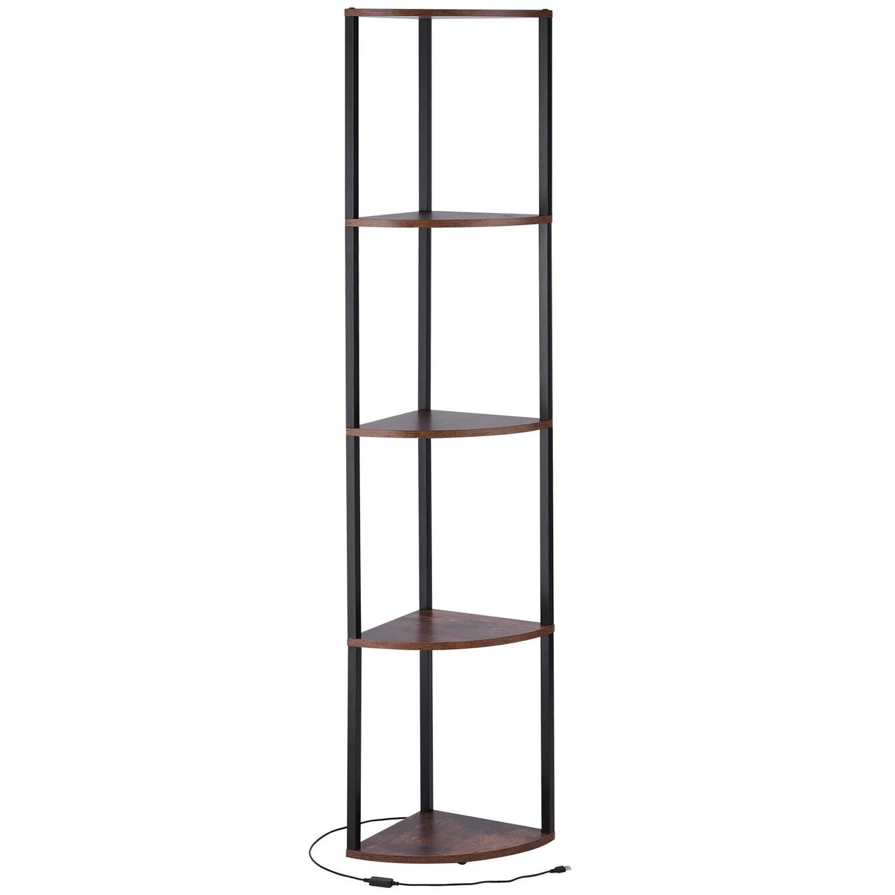 5 Tier LED Corner Shelf Wood Metal Storage Organizer Black Brown